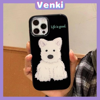 VENKI - For iPhone 11 iPhone Case Black Glossy TPU Soft Case Shockproof Protection Camera Cute White Puppy Dog Compatible with iPhone 14 13 Pro max 12 Pro Max xr xs max 7Plus 8Plus