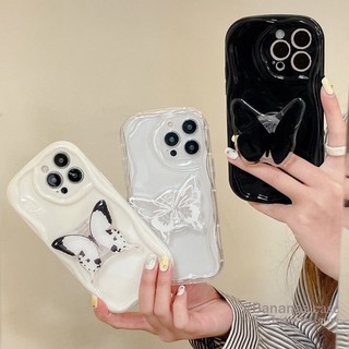 Ốp Điện Thoại Dẻo Họa Tiết Bươm Bướm + Giá Đỡ Cho iPhone 14 Plus 14 13 12 11 Pro Max X Xr Xs Max 7 8 Plus SE2020