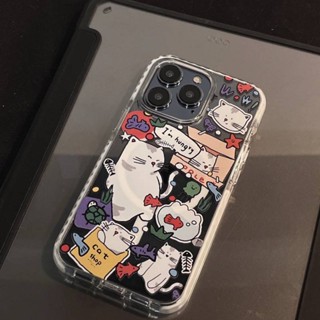 Creative Cat Stickers Apple 14pro Phone Case Xsmax Transparent 12/13/8P Soft Case Xr/Xs11pro Female Hzr8