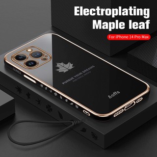 Ốp Điện Thoại TPU Dẻo Vuông Họa Tiết Lá Phong Sang Trọng Cho iPhone 14 Pro Max 14Pro 14 Max iphone14