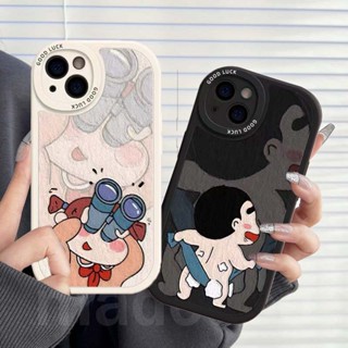 Couple Casing Redmi 12C A1 A2 10 10C 10A 9A 9C 9T Note 12 11 11S 10S 9S 9 Pro 8 7 2022 4G 5G POCO X5 X3 NFC K20 Cute Cartoon Shin Chan Oval Fine Hole Shockproof Lens Case XPN 71