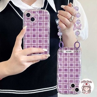 Ốp Điện Thoại TPU Dẻo Họa Tiết Kẻ Sọc Tím Kèm Vòng Đeo Tay Sang Trọng Cho IPhone 14 Pro Max IPhone 11 IPhone 12 11 Pro Max X XS
