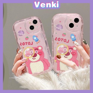VENKI - For iPhone 11 iPhone Case 3D Curved Edge Wave Clear Case TPU Airbag Shockproof Camera Cover Cute Strawberry Bear Compatible with iPhone 14 13 Pro max 12 Pro Max xr 7 8Plus