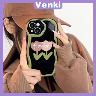 VENKI - For iPhone 11 iPhone Case 3D Curved Edge Wave TPU Airbag Shockproof Camera Cover Glossy Black Flower Compatible with iPhone 14 13 Pro max 12 Pro Max xr xs max 7Plus 8Plus