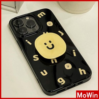 For iPhone 14 Pro Max iPhone Case Grip Stand Smile Face Folding Holder Black Glossy TPU Soft Case Yellow Letter Compatible with iPhone 13 Pro max 12 Pro Max 11 xr xs max 7Plus