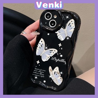 VENKI - For iPhone 11 iPhone Case 3D Curved Edge Wave Glossy Black TPU Airbag Shockproof Camera Cover Butterfly Compatible with iPhone 14 13 Pro max 12 Pro Max xr xs max 7 8Plus