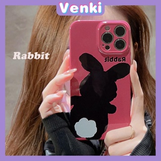 VENKI - For iPhone 11 iPhone Case Film TPU Soft Case White Glossy Cute Black Rabbit Camera Protection Shockproof Compatible with iPhone 14 13 Pro max 12 Pro Max xr xs max 7 8Plus