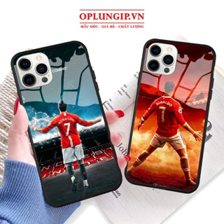 Ốp iphone kính cao cấp Cr7 Manchester United cho iphone 11 12 pro max mini 13 14 pro max plus x r s max 6 s 7 8 plus