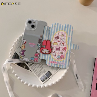 Ốp Điện Thoại Nắp Lật Tích Hợp Gương Trang Điểm Hình Melody Hello Kitty Cinnamoroll Kuromi Pochacco Cho iPhone 14 13 12 Pro Max 11