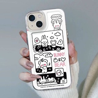 Cute Rabbit Koala Black and White Graffiti Iphone78plus/14pro Soft 12 Apple Phone Case/13 XR 3U9y