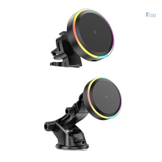 Giá Đỡ Điện Thoại Kiêm Sạc Điện Thoại Hít Nam Châm Có Đèn RGB 15W Điều Hòa Xe Hơi