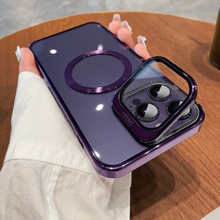 Sang Trọng Ốp Điện Thoại iPhone 12 13 14 Pro max 14 plus bảo vệ camera case ốp lưng iphone 14 13 12 promax plus acrylic Trong Suốt Chống Sốc Kèm Giá Đỡ Từ Tính Cho iP 12 13 Pro 14 Pro max