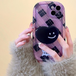 Ốp Điện Thoại Mềm Kẻ Sọc Caro + Giá Đỡ Cho iPhone 14 Plus 14 13 12 11 Pro Max X Xr Xs Max 7 8 6 6s Plus