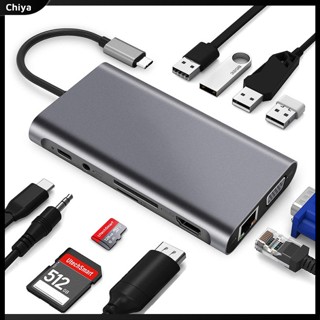 Bộ Chia Usb 3.0 Hub Type-C 11 Trong 1 Đầu Đọc Thẻ Nhớ 4k Usb C Sang VGA 4 Cổng Usb 100m Lan