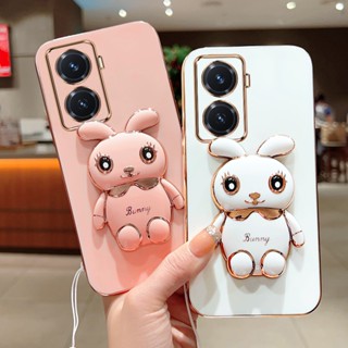 Ốp Điện Thoại Silicon Mềm Có Giá Đỡ Hình Thỏ Và Dây Đeo Cho Vivo Y76 Y77 Y76S Y02 Y35 Y02S Y16 Y15A Y78 +