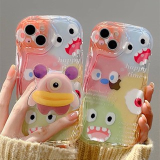 Cute Cartoon Monster with Stand Iphone14 Apple 11 Phone Case 12promax Drop-Resistant 13 All-Inclusive 7/8P AWzO