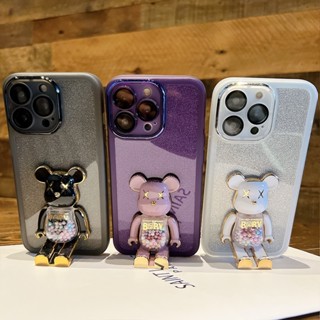 Ốp Điện Thoại iPhone 14 13 12 11 Pro max 14 plus Silicon case ốp lưng điện thoại iphone 14promax Nhựa Dẻo Mạ Màu Kim Tuyến Sang Trọng Có Giá Đỡ Hình Gấu Viền Lượn Sóng Cho iP 11 12 13 14 Pro max 14 plus