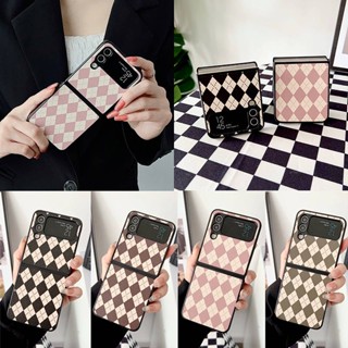 Applicable to Samsung Galaxy Z Flip4/3 Phone Case Foldable Screen Diamond Plaid Leather Phone Case All-Inclusive Drop-Resistant Protective Case NhsP