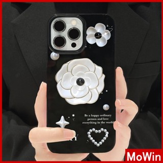 For iPhone 14 Pro Max iPhone Case Black Glossy TPU Soft Case Shockproof Protection Camera Luxury White Flower Compatible with iPhone 13 Pro max 12 Pro Max 11 xr xs max 7Plus 8Plus