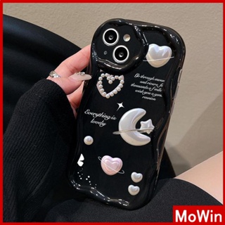 For iPhone 14 Pro Max iPhone Case 3D Curved Edge Wave Glossy Black TPU Airbag Shockproof Camera Cover Stars Moon Compatible with iPhone 13 Pro max 12 Pro Max 11 xr xs max 7Plus