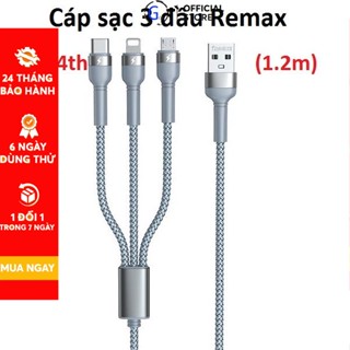 Dây sạc Remax 3 đầu đa năng tiện lợi, hỗ trợ sạc nhanh, thiết kế dây vải dù chống rối, chống cháy, giá rẻ