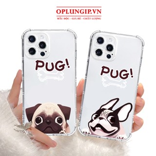 Ốp iphone chó Pug trong suốt nhựa dẻo dày dặn cho iphone 11 12 pro max 13 14 pro max mini x r s xs max 6 s 7 8 plus