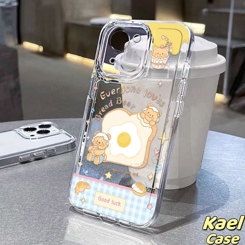 Ốp Lưng IPhone Tương Thích Cho IP 16 15 Pro Max 11 12 13 14 Pro Max X XR XS Max 7Plus 8Plus Bánh Mì Dễ Thương Gấu Bơ Silicon Trong Suốt Mềm Thời Trang -KL
