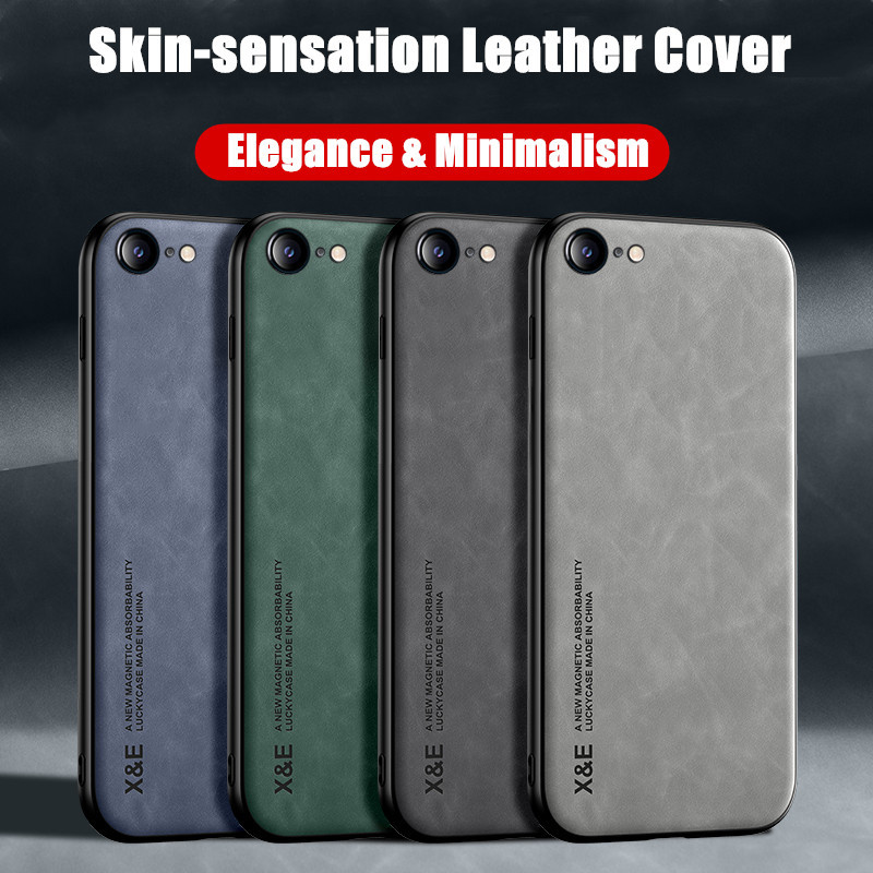 Ốp Điện Thoại Da Thật Chống Trượt Phối Khung Kim Loại Kiểu Retro Cho iPhone 5 5S SE 2016 6 6S 7 8 Plus