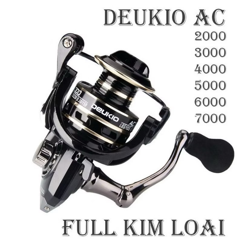 Máy câu cá Deukio AC 2000-7000 cối kim loại, máy câu lure lăng xê dùng cho cần câu máy đứng vufishing