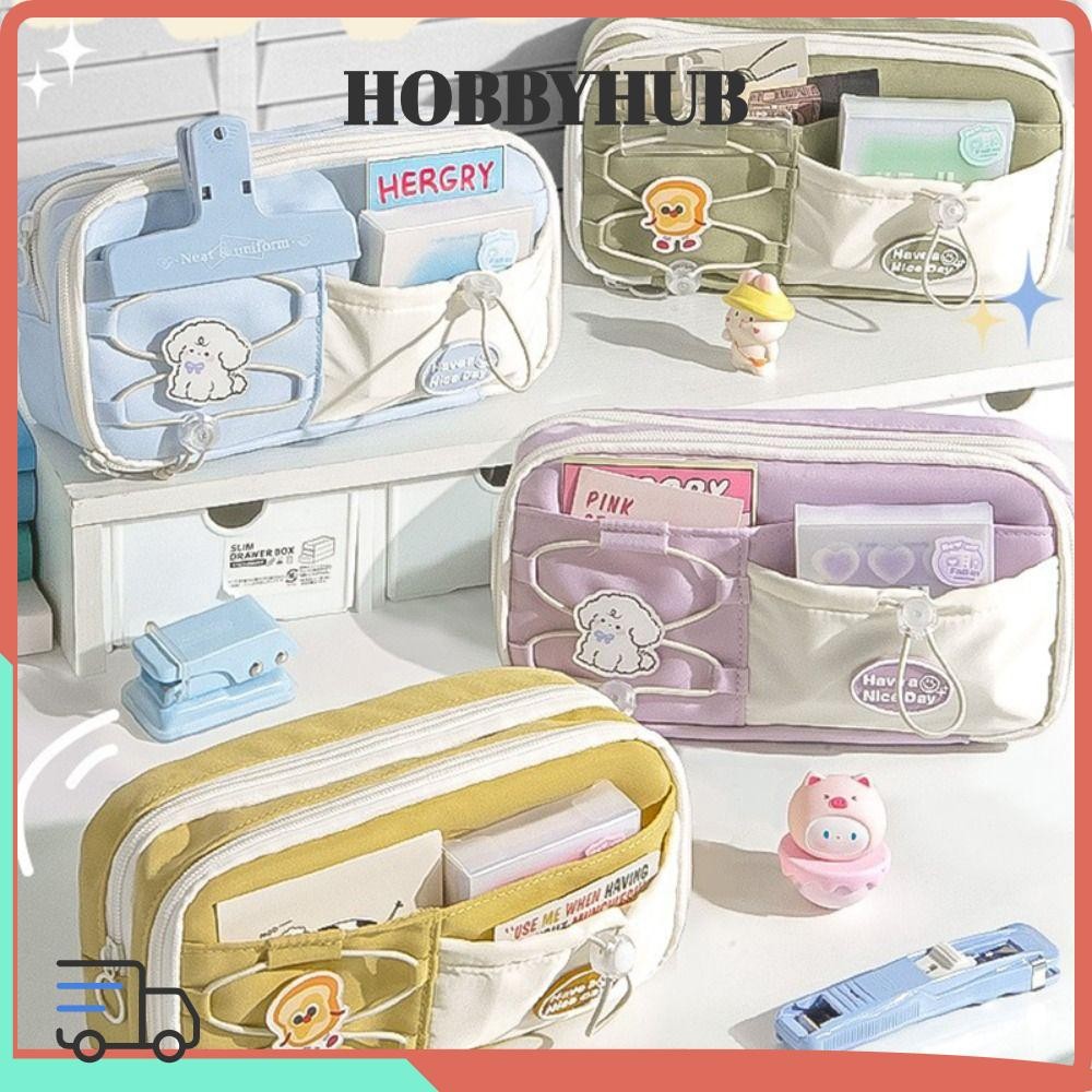 Túi đựng bút HOBBYHUB, Thiết kế dây rút Bút chì chống bụi bẩn, Túi văn phòng phẩm nhiều lớp dung tích lớn đa chức năng Văn phòng học