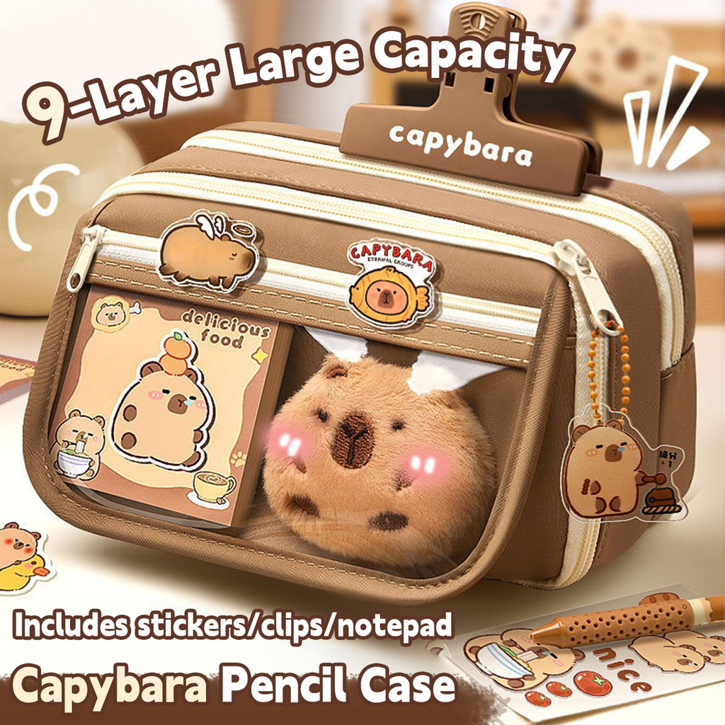 Hộp đựng bút chì Kawaii Capybara Dung tích lớn Hộp đựng bút nhiều lớp có quà tặng Túi đựng bút dễ thương dành cho học sinh Túi lưu trữ chống nước Văn phòng phẩm Đồ dùng học tập