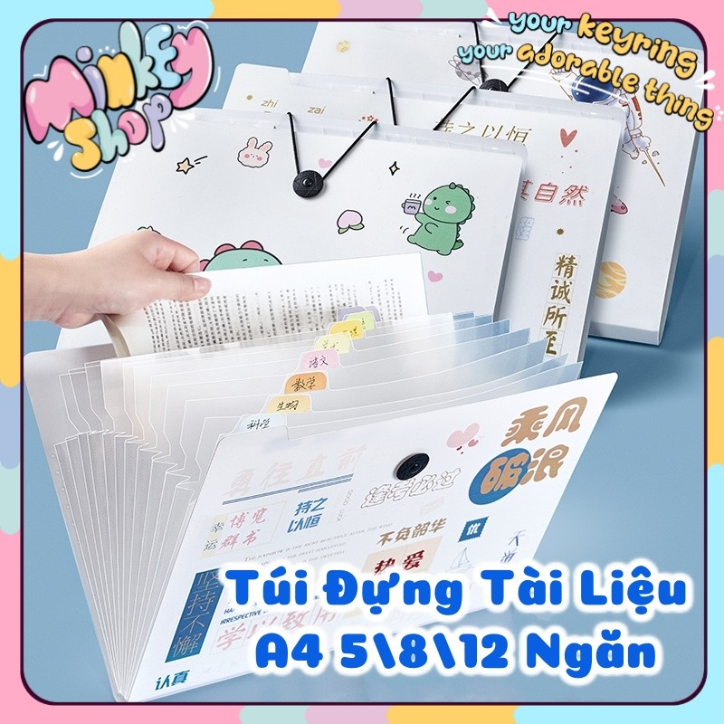 Túi Đựng Tài Liệu Cặp Hồ Sơ A4 5 8 12 Ngăn Hoạ Tiết Dễ Thương Bìa Cứng Chắc Chắn Chống Nước -Minkey Shop