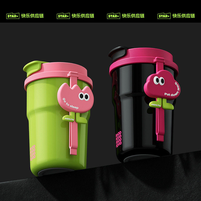 【LUCKY】 Cốc cà phê cách nhiệt Lớp phủ gốm sứ 316 Cốc giữ nhiệt bằng thép không gỉ Cốc cầm tay chân không hai lớp