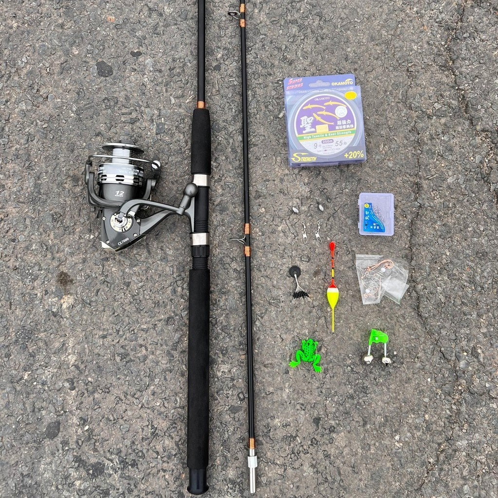 Combo Cần Câu Cá Shimano Máy Đứng Cần 2 Khúc ĐẶC ĐEN Kèm Máy CL 3000-7000 Và Trọn Bộ Phụ Kiện Fishing Bắt Cá Đi Câu