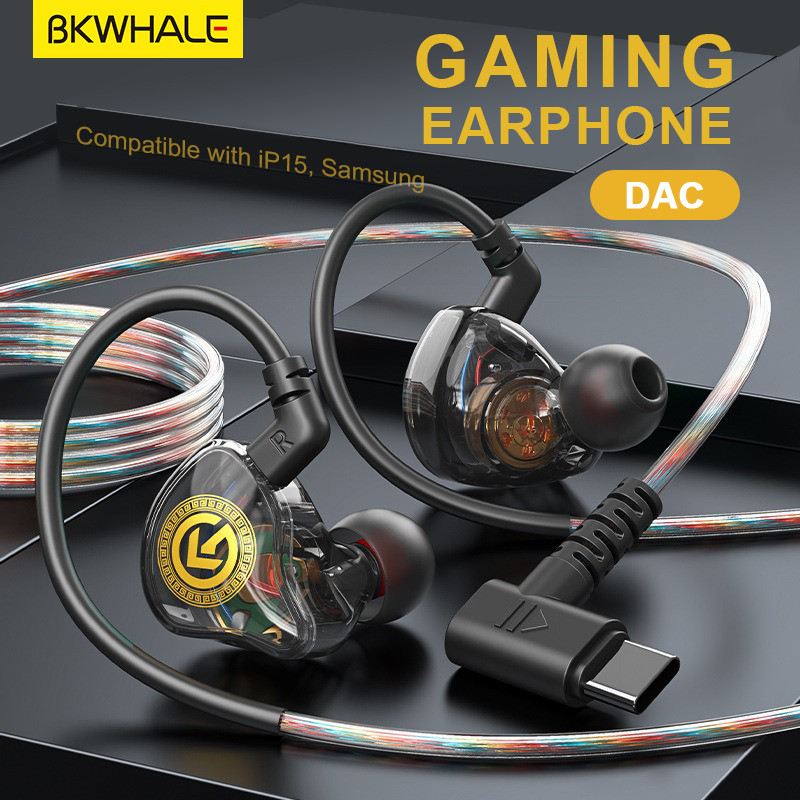 Bkwhale 8D Âm thanh vòm Bass Type C DAC Tai nghe có dây W / Micrô trong tai Tai nghe trò chơi thể thao Tai nghe TP55