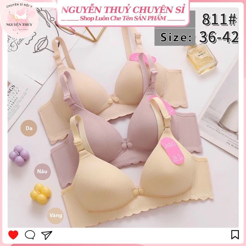 ￼Set 3 Áo Lót Bầu, Áo Ngực Sau Sinh Cho Con Bú Thông Hơi Không Gọng Đệm Mỏng, Lụa Su Tăm Mềm Mát, Cúc Bấm Chắc Chắn