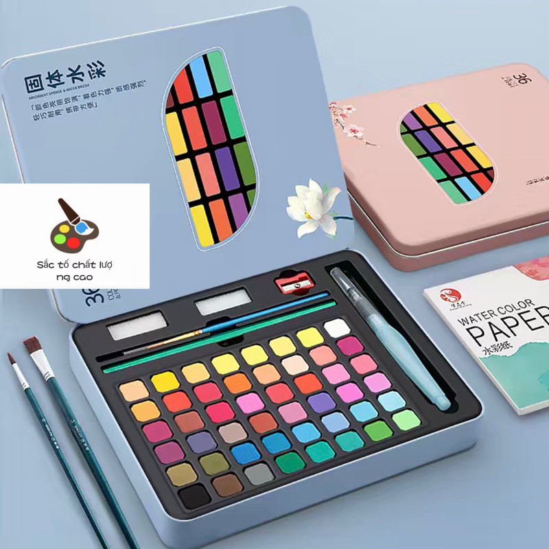 Màu nước soid water hộp thiếc giá rẻ combo 24/36/48 màu