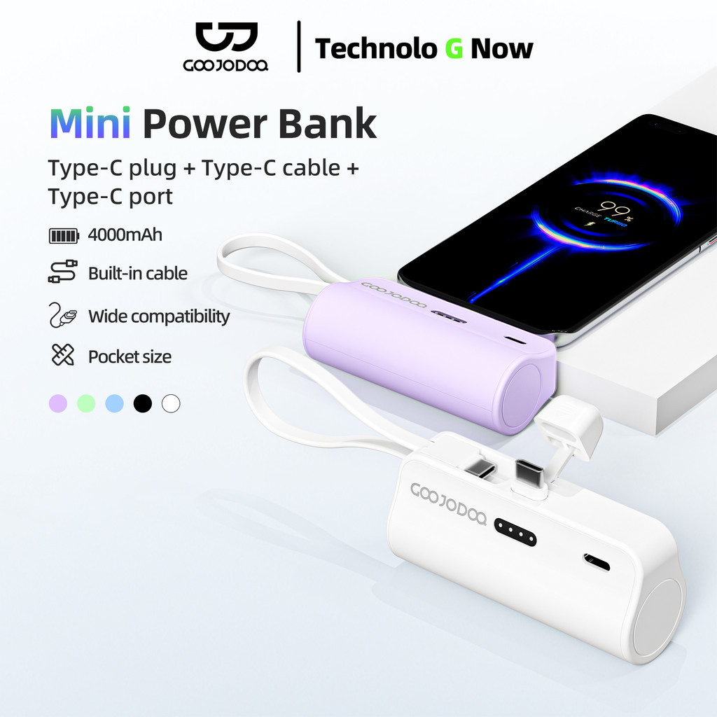 GOOJODOQ 4000mAh Mini Power Bank Sạc di động Type-C và phích cắm cho điện thoại/đồng hồ/tai nghe
