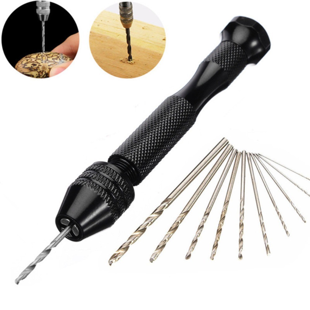 Đen Mini Hợp Kim Nhôm Cầm Tay Khoan Khoan Dụng Cụ Xoay Hướng Dẫn Sử Dụng Mũi Khoan Xoắn Tay Mũi Khoan Trang Sức Thủ Công DIY Khoan Dụng Cụ Chế Biến Gỗ Phụ Kiện