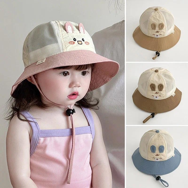 Thỏ Dễ Thương Bé Lưới Xô Mũ Mùa Hè Mỏng Thoáng Khí Người Cá Mũ Trẻ Em Bé Gái Bé Trai Vành Rộng Chống Nắng Lưu Vực Nắp