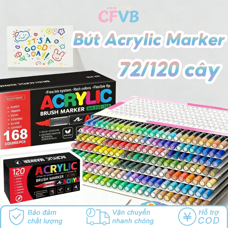 Bút Acrylic Marker 72/120 Màu – Điều Khiển Mực Lỏng, Vẽ Trên Mọi Chất Liệu, Dùng Cho Trường Học & Nghệ Thuật