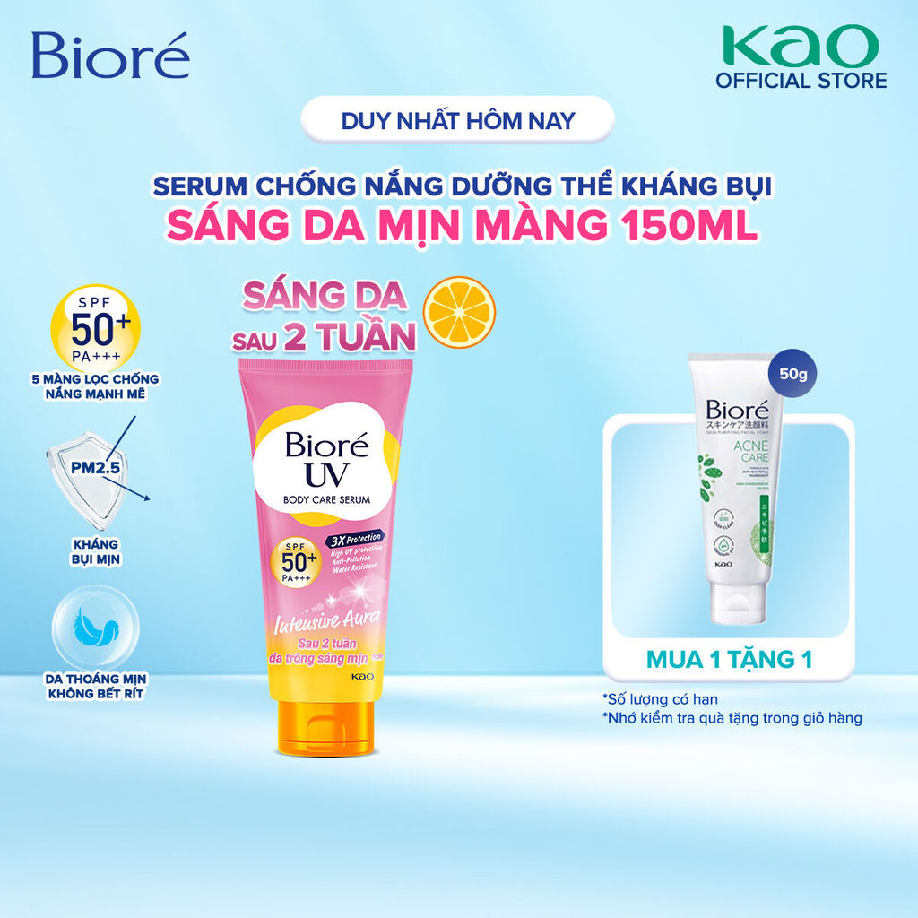 [Tặng sữa rửa mặt Full-size] Serum Chống Nắng Dưỡng Thể Kháng Bụi - Trắng Sáng Mịn Màng Biore 150ml
