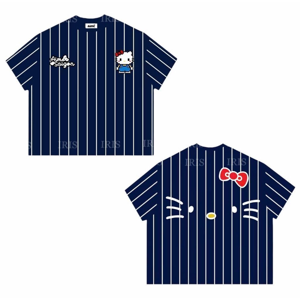 Áo Thun Boxy Sọc Ngang Kitty Cổ Tròn Chất Borip Striped, Áo Phông Unisex Form Rộng Basic Ngắn Tay Hottrend