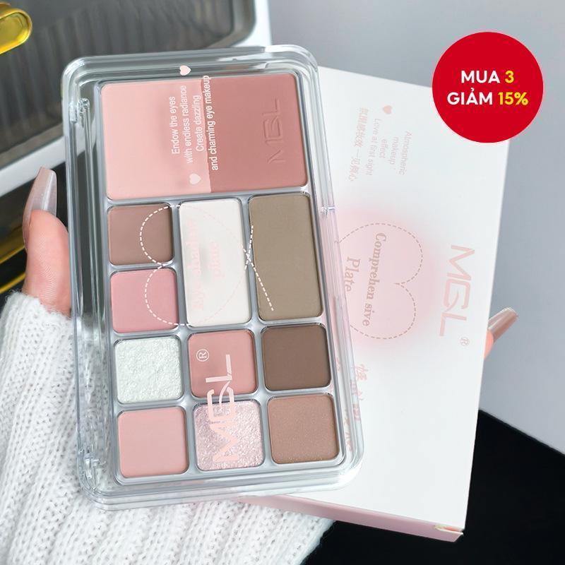  Bảng màu MGL 12 màu đa năng mùa thu đông, trang điểm nhẹ hàng ngày, tạo khối, má hồng, mắt, 3 trong 1.