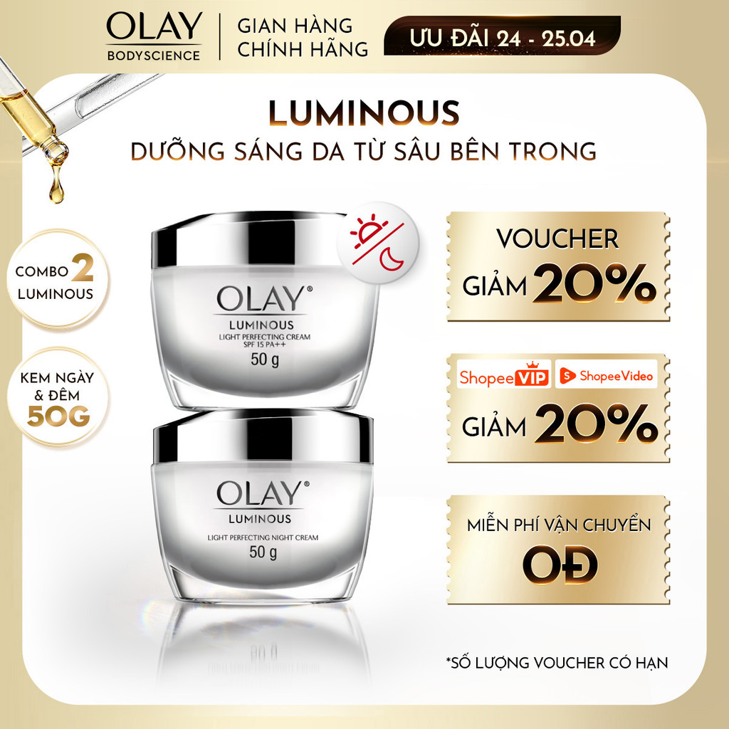 [OLAY] Combo Kem Dưỡng Da Ban Ngày + Ban Đêm OLAY Luminous Sáng da Mờ Thâm Nám 50g