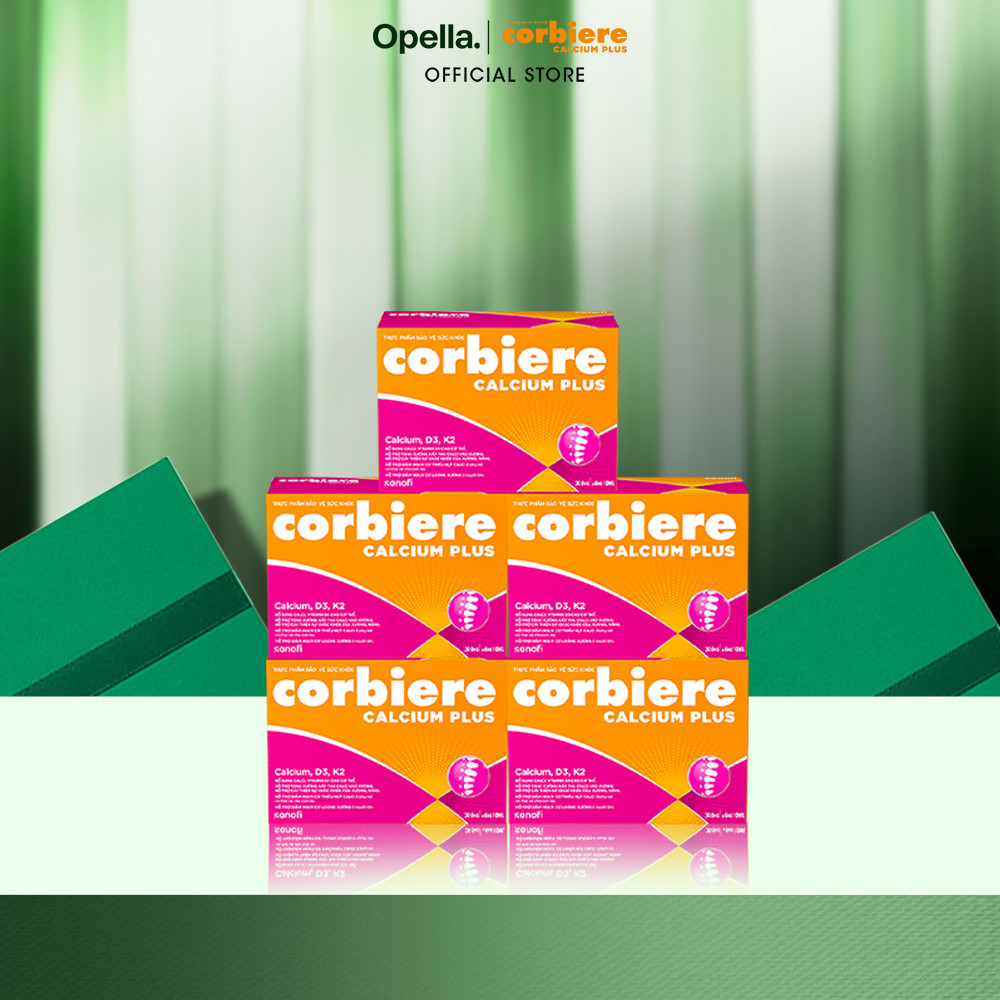 Bộ 5 Thực phẩm bảo vệ sức khỏe Corbiere Calcium Plus Mới - Canxi hữu cơ + D3 + K2