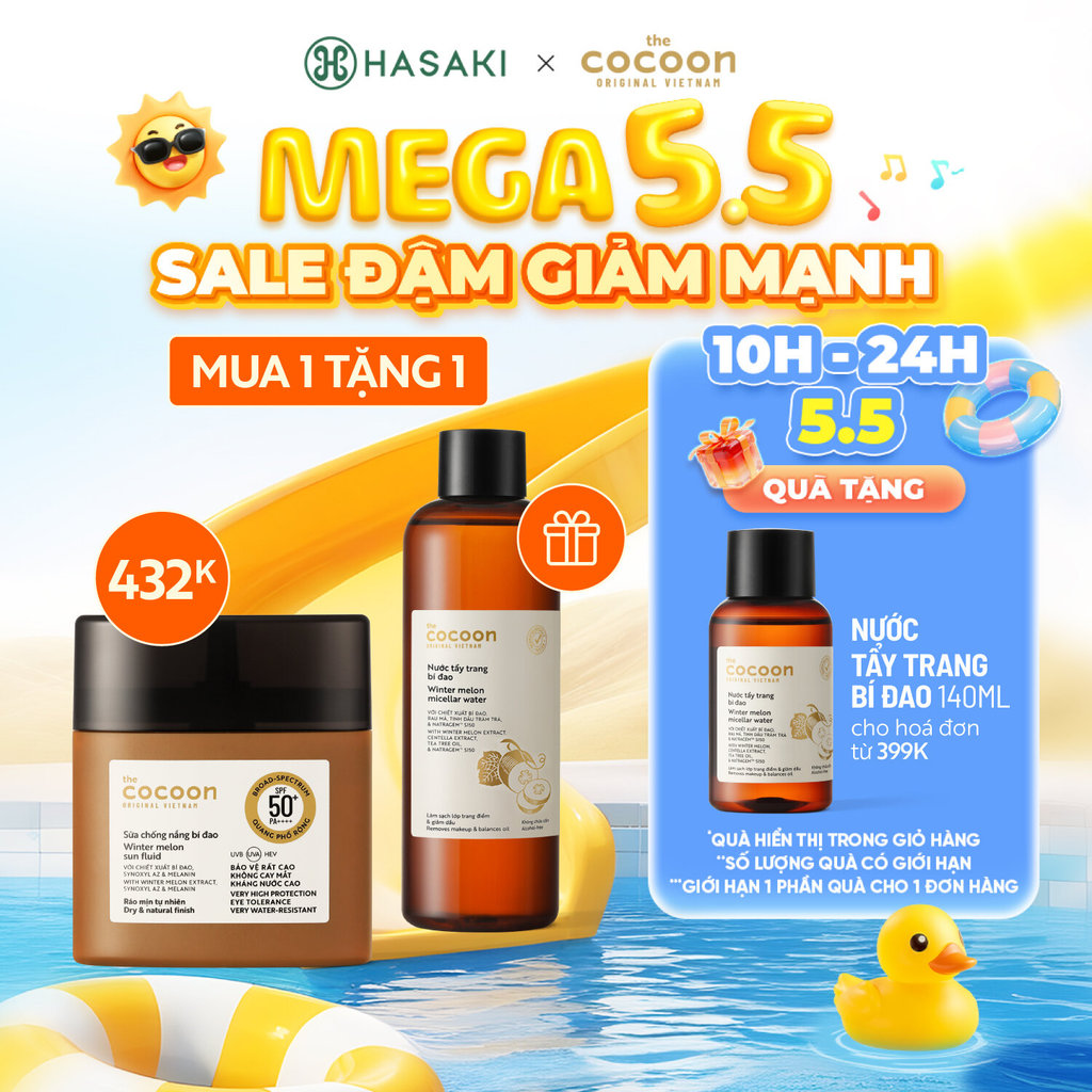 [MEGA 5.5|10H-11H] Combo Cocoon Nước Tẩy Trang Bí Đao 500ml + Sữa Chống Nắng Bí Đao 50ml Hasaki Sản Phẩm Chính Hãng