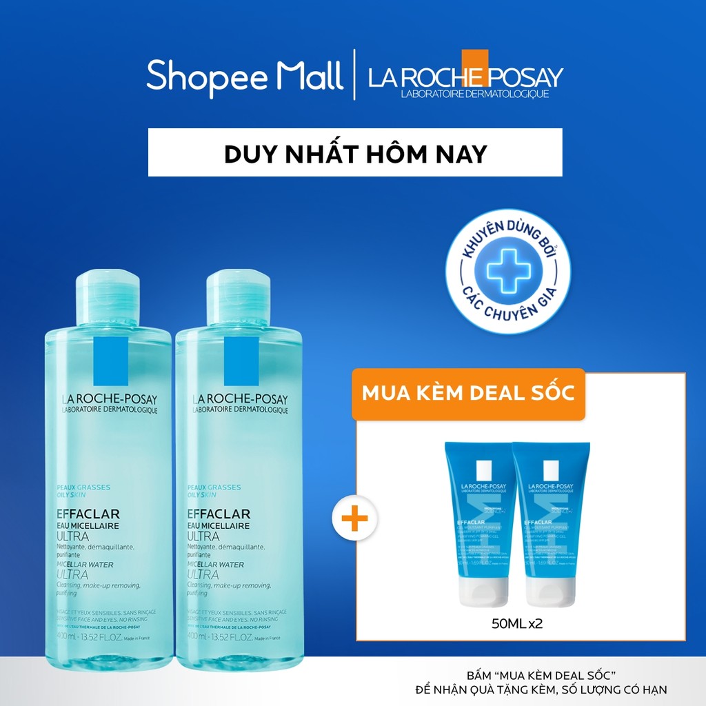 Bộ đôi nước tẩy trang cho da mụn, da dầu nam & nữ La Roche-Posay Efffaclar Micellar Water 400ml