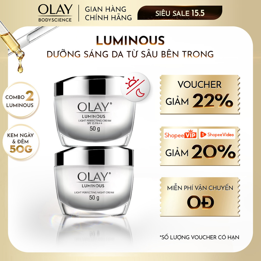[OLAY] Combo Kem Dưỡng Da Ban Ngày + Ban Đêm OLAY Luminous Sáng da Mờ Thâm Nám 50g