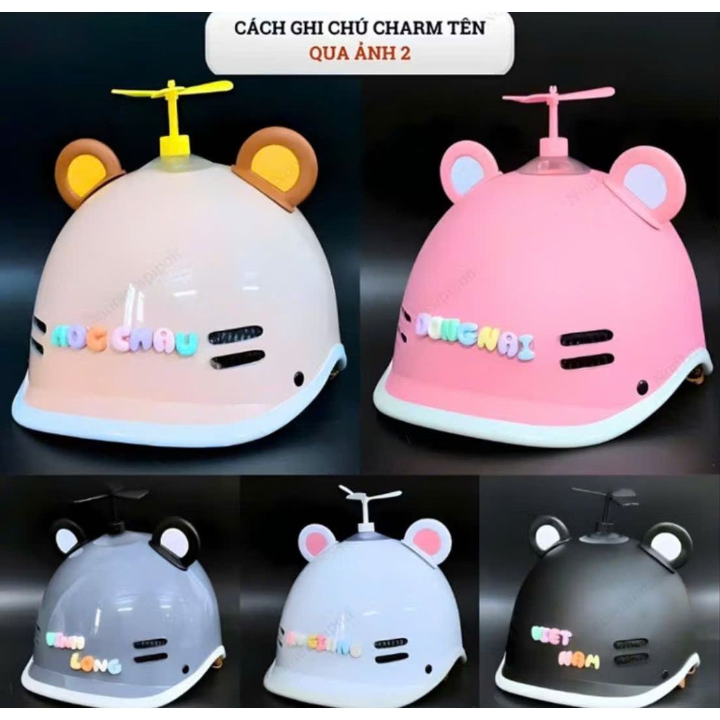 [HOT] Nón bảo hiểm người lớn dáng cá heo gắn phụ kiện tai gấu, charm, chong chóng hottrend chính hãng